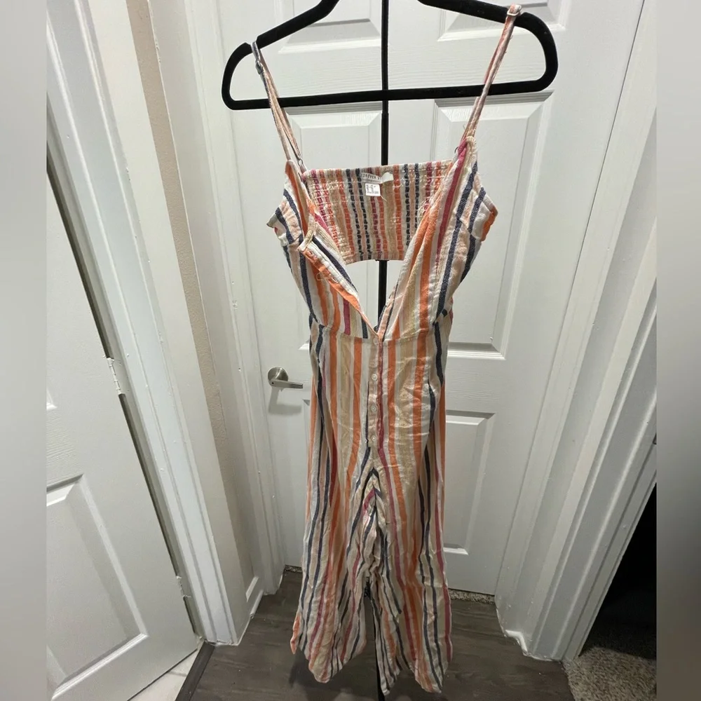 🛑 Forever 21 Vibrant Multicolor Striped Linen-blend Jumpsuit - Picture 4 of 7